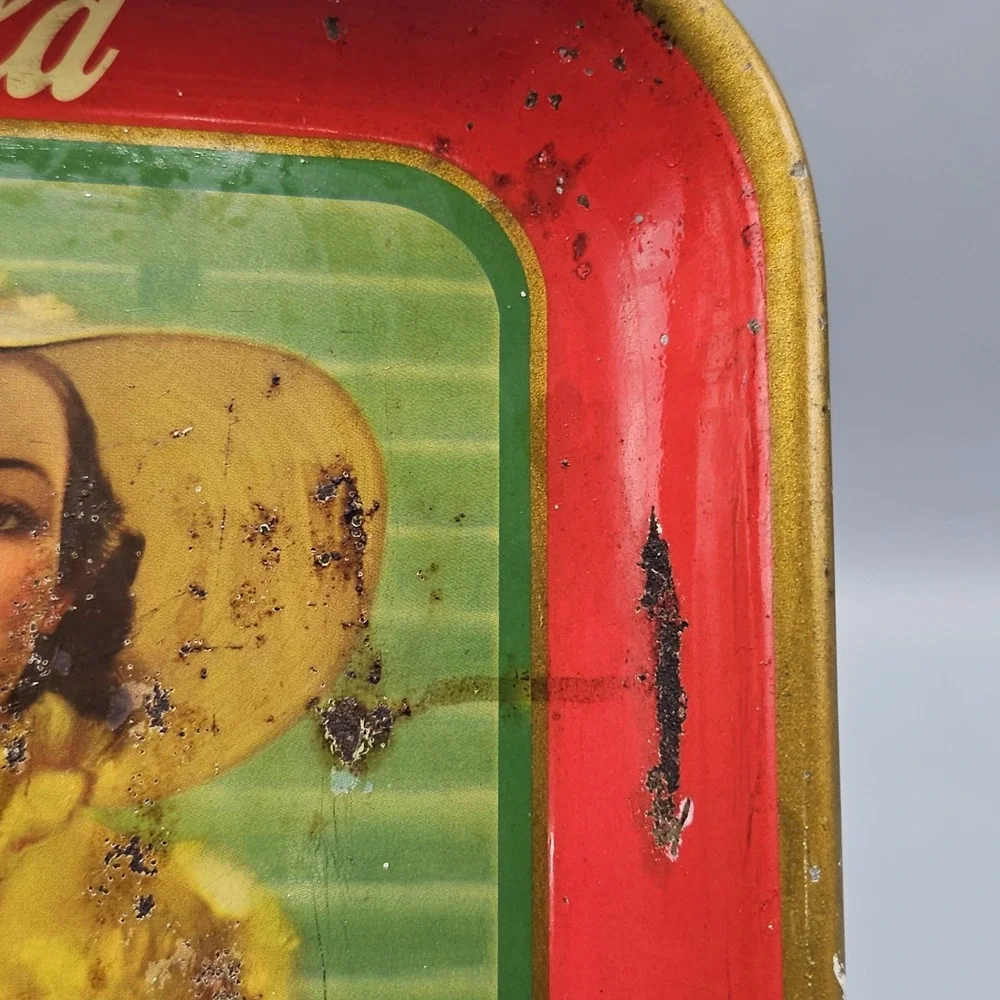 Vintage Coca Cola Girl In The Shade Metal Tin Lithographed Serving Tray 1938 30s